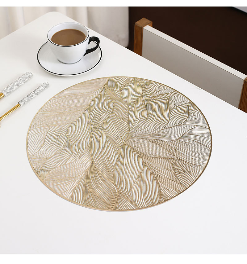 Villa decorative mat, Wanxiang Flower light luxury gold-embossed table mat, restaurant waterproof PVC heat-insulating Western dining mat, high appearance level for home use pic 10