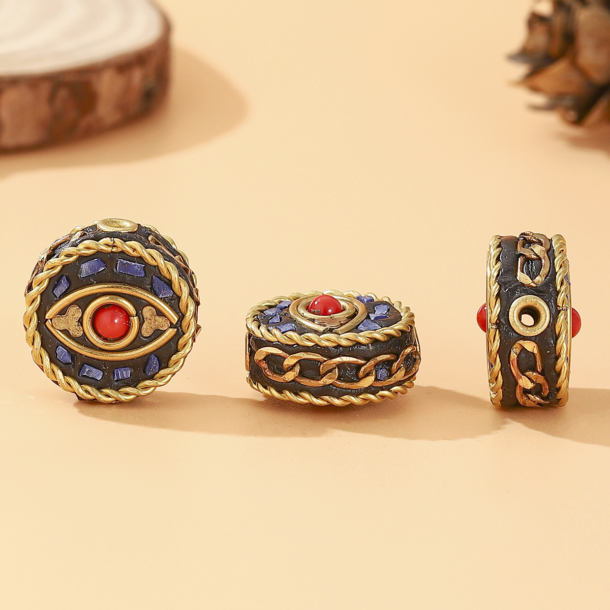 Tibetan-style Nepalese beads, loose beads, copper beads, back cloud inlay, retro ethnic style DIY jewelry accessories, spacer beads, bucket beads pic 8