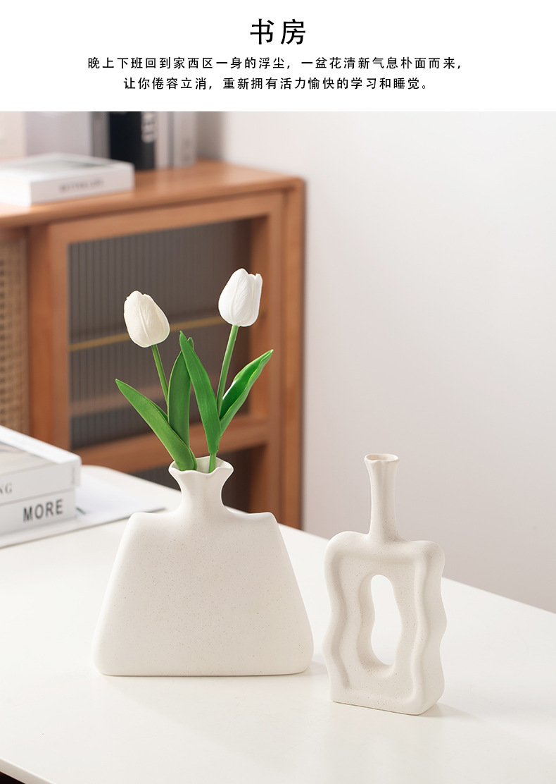 2026 European-style ceramic white vase, ins frosted and unfired creative flower arrangement, light Luxury home decoration accessory wholesale pic 2