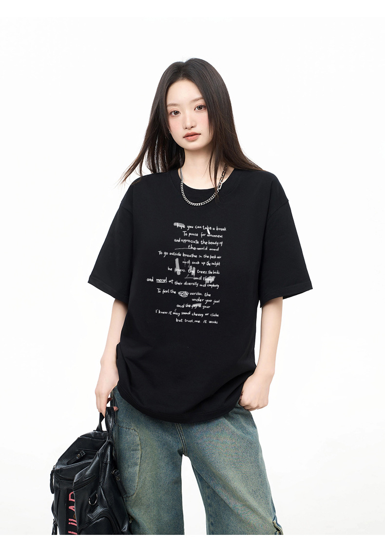 韩版纯棉字母印花短袖t恤女夏季宽松百搭学生ins风潮流上衣打底衫详情13