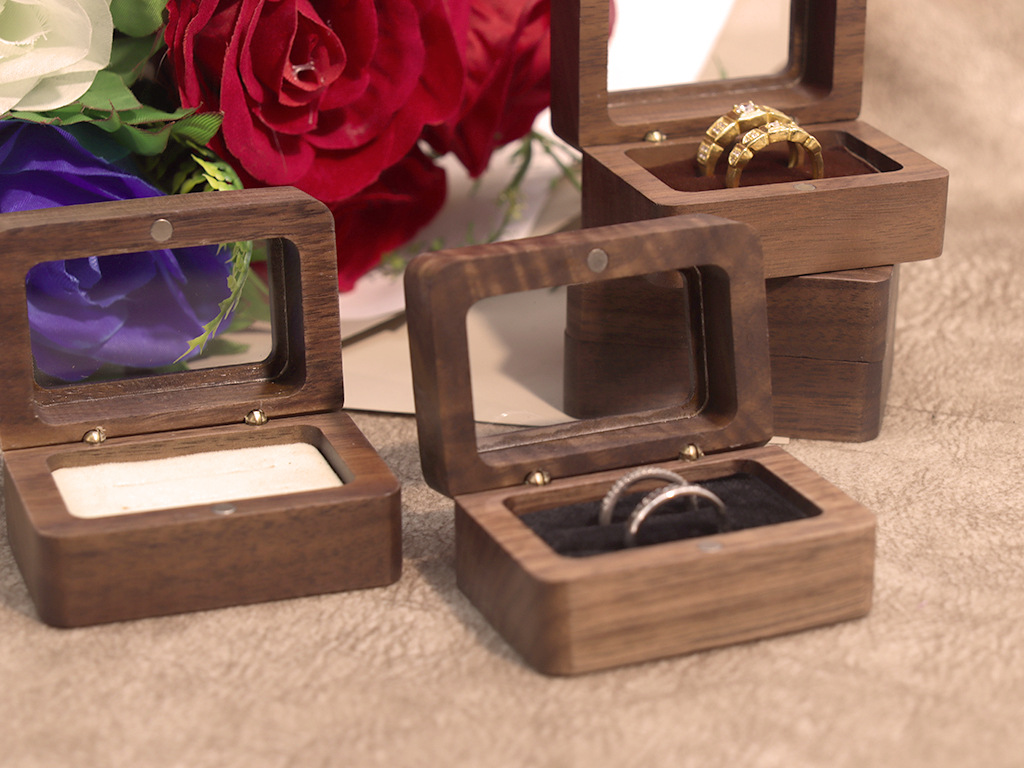 北美黑胡桃木盒实木高档对戒结婚戒指首饰收纳盒包装盒饰品套装盒详情6