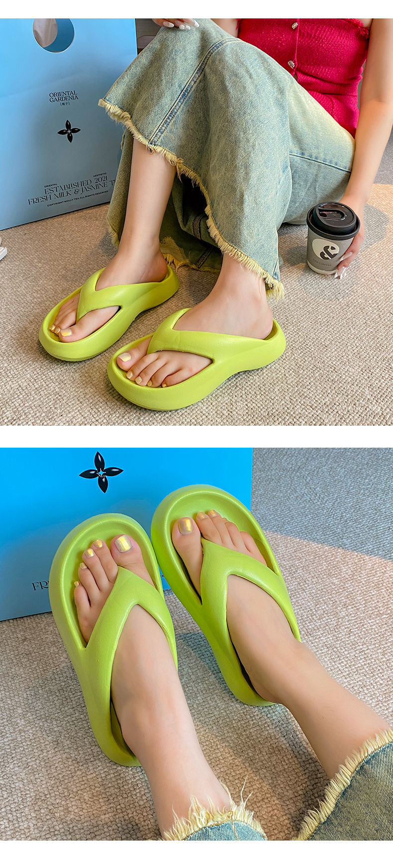Ladies can wear the new thick-soled anti-slip beach flip-flops with sponge soles for the seaside in summer pic 21