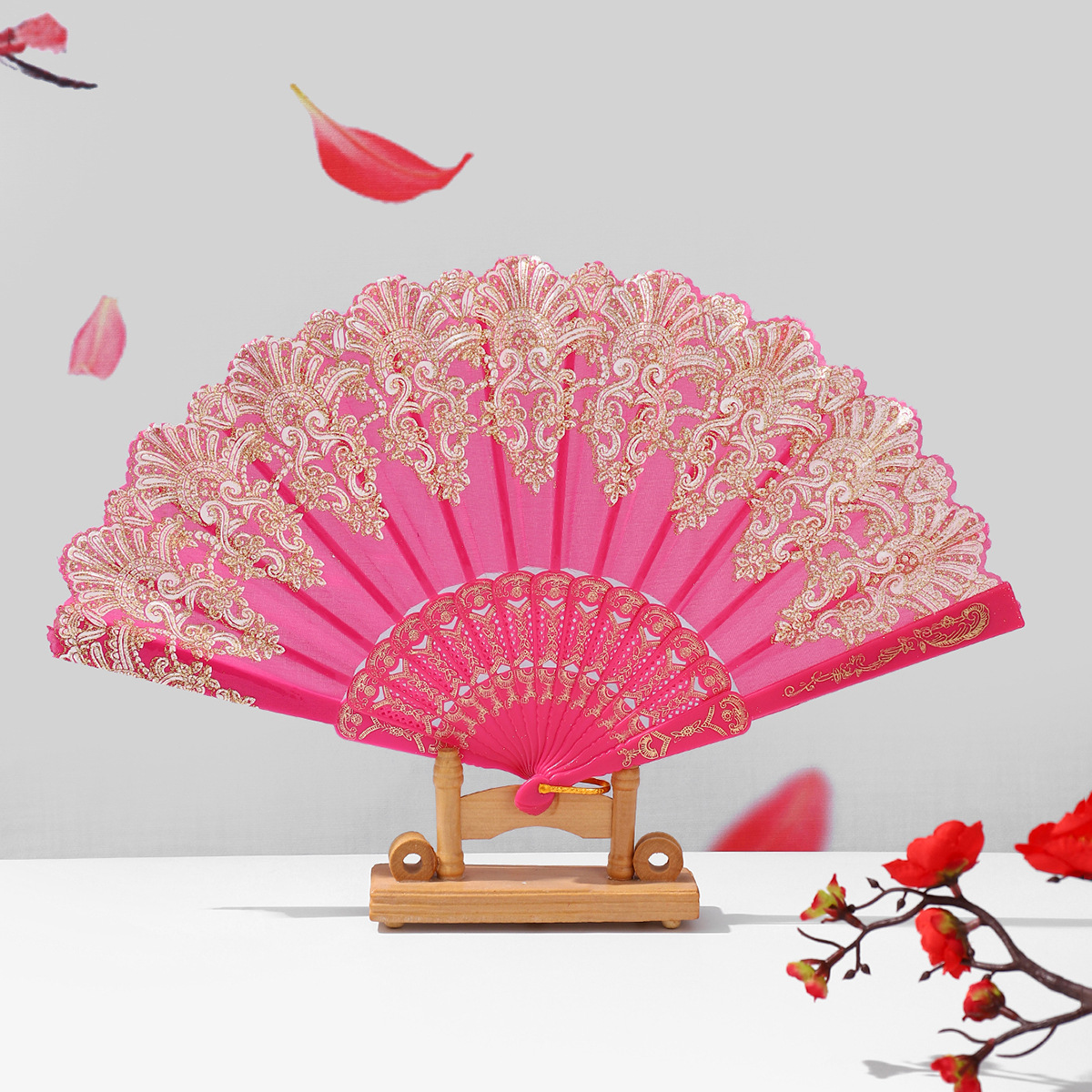 中式祥云纹古风折扇塑料舞蹈中国风折叠扇子厂家直销详情6