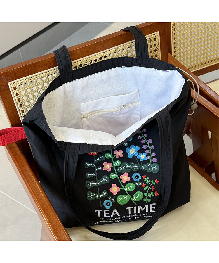 跨境外贸鲜花植物气质印花帆布包原宿单肩包学生时尚手提袋现货详情10