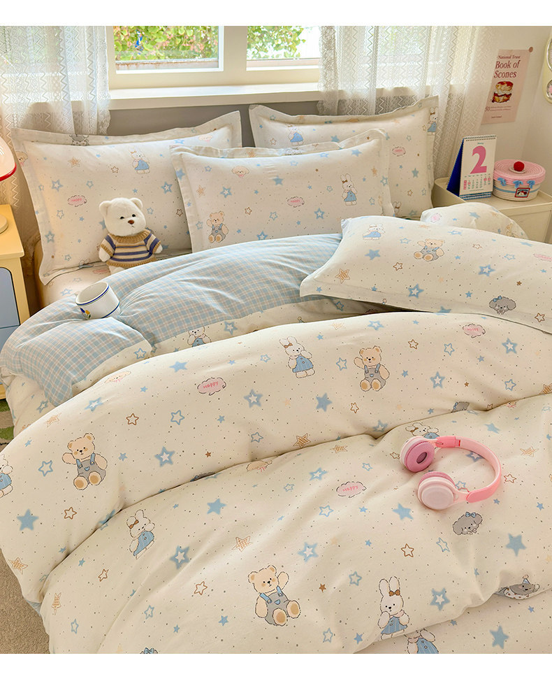 Cartoon all-cotton bed four-piece set, pure cotton 2026 new style dormitory bedding, bed sheet and duvet cover three-piece set, suitable for all seasons pic 9