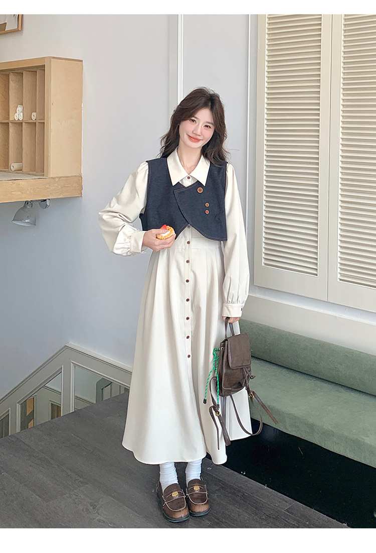 法式气质穿搭牛仔马甲连衣裙套装女2025秋季新款衬衫裙超火两件套详情5