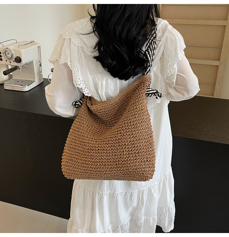 Summer high-capacity straw woven bag for women, 2024 new style seaside and beach vacation single-shoulder bag, commuter tote bucket bag pic 38