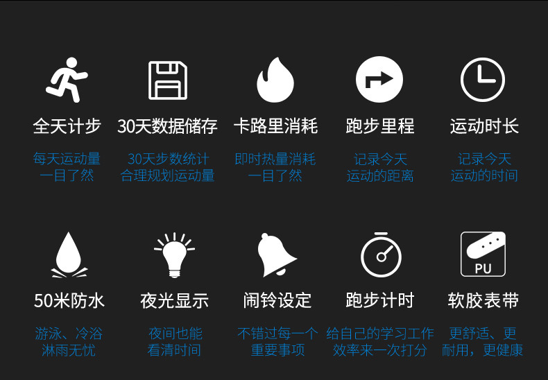 一件代发缔瑞电子手表爆款高中生女表防水运动计步夜光手表名瑞详情2