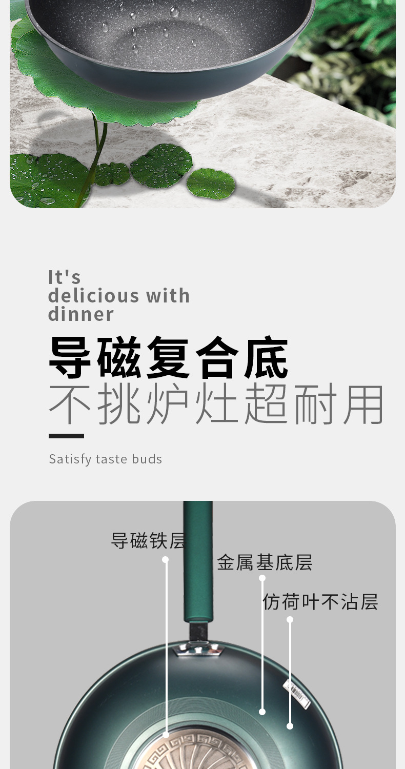 厂家批发新款炒锅 家用麦饭石不粘锅不沾炒菜锅铁锅礼品一件代发详情9