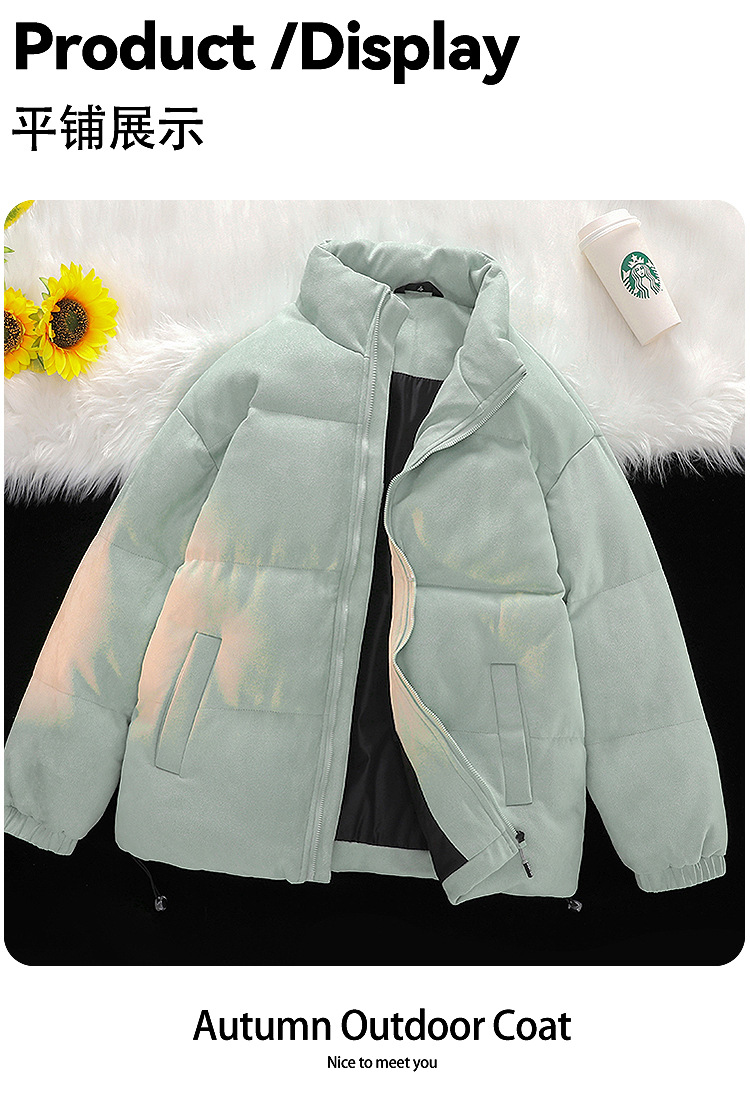 Customizable LOGO thickened suede cotton jacket for both men and women, loose cotton coat, breaded jacket, stand-up collar coat pic 12