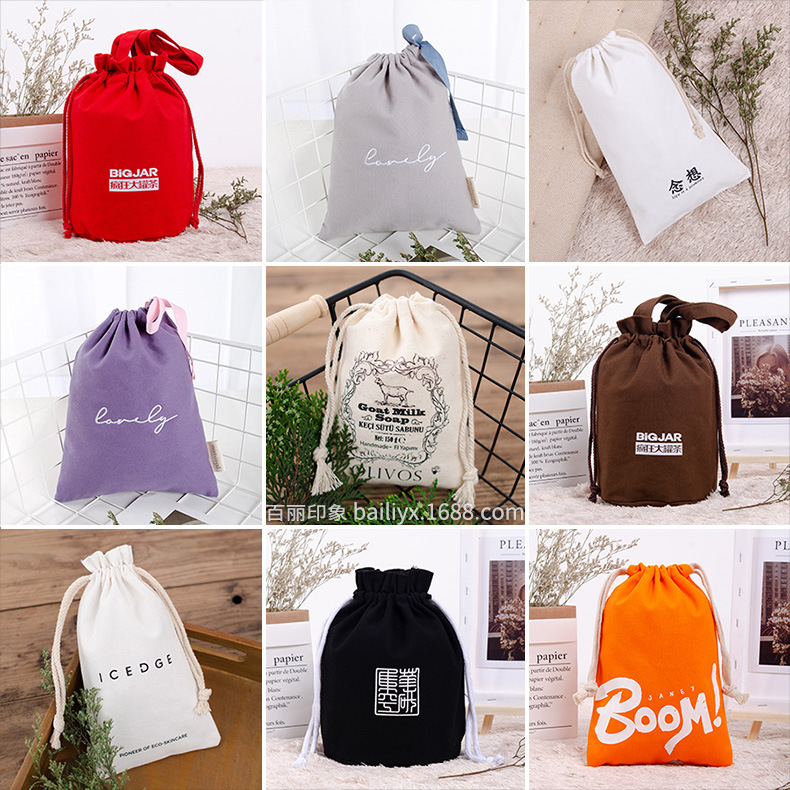 Wholesale and in-stock white drawstring cotton drawstring bags, blank eco-friendly gift packaging, storage canvas drawstring bags pic 5