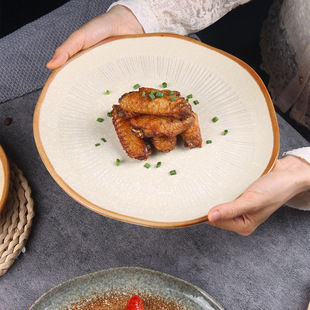 Retro ceramic plates, vegetable plates, household high-appearation-level round pasta plates, salad bowls, tableware, wedding souvenirs, gifts pic 3