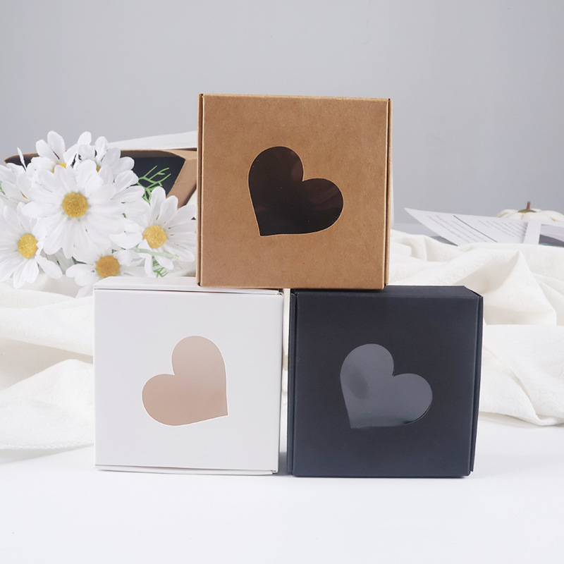 跨境牛皮纸飞机盒手工皂小方盒爱心开窗镂空白卡黑卡迷你饰品纸盒详情5