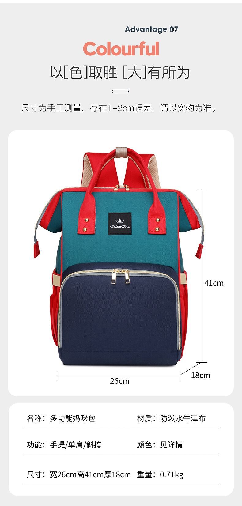 新款妈咪包双肩包大容量撞色原宿风双肩背包休闲旅行单肩手提斜挎详情26
