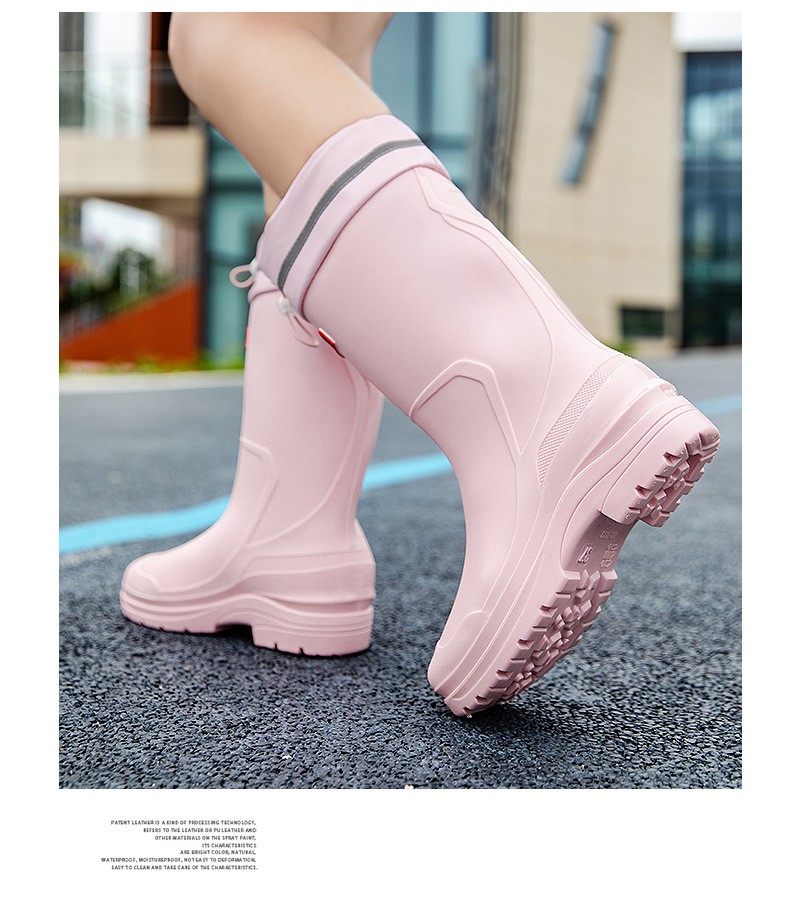 水鞋女高筒韩国雨靴纯色百搭外穿厚底防滑束口水鞋赶海防水工作鞋详情8