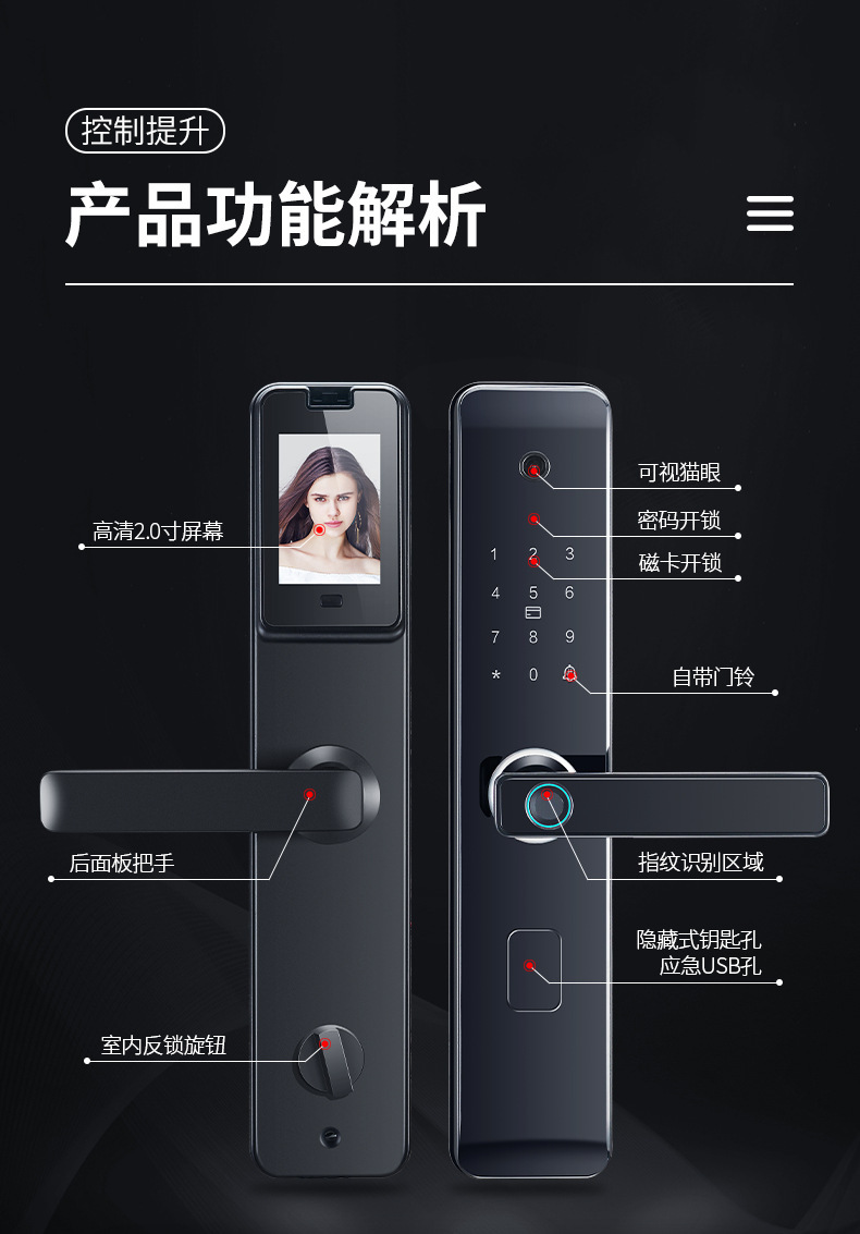 智能门锁密码锁电子锁家用门锁防盗门锁猫眼指纹NFC智能锁指纹锁详情1