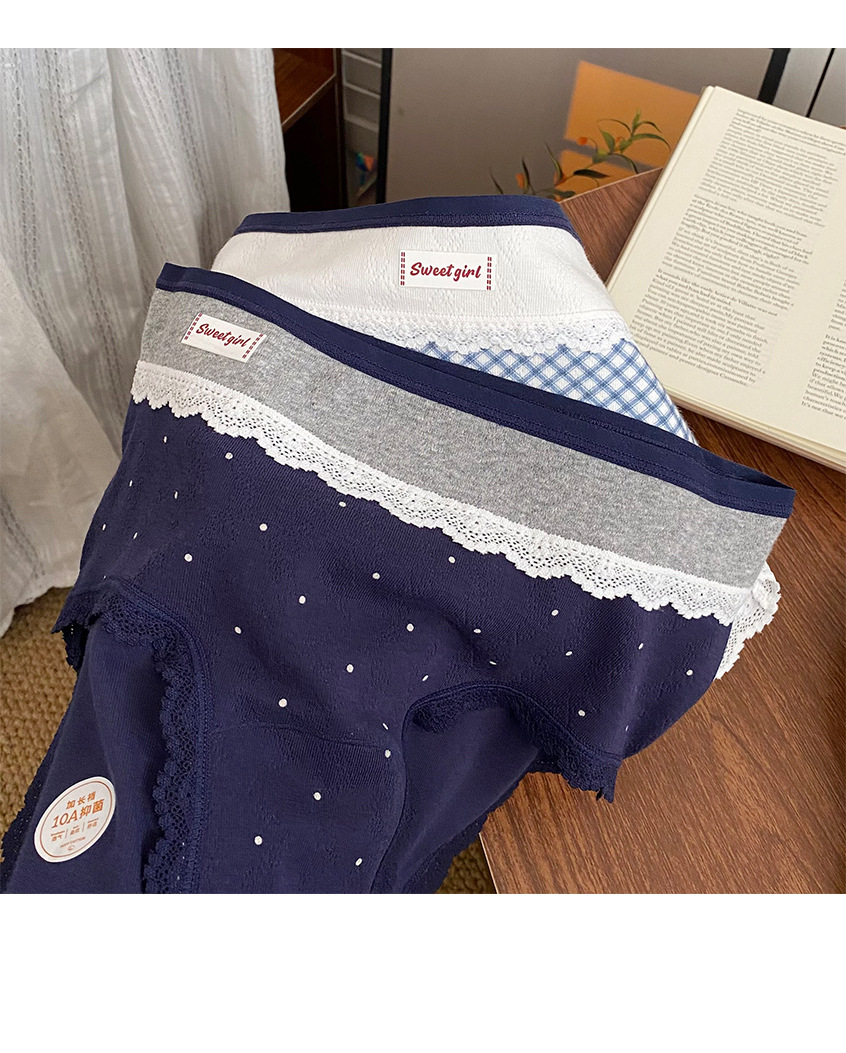 英伦复古风撞色拼接格子内裤女生10a抑菌纯棉裆中腰包臀三角裤秋详情15