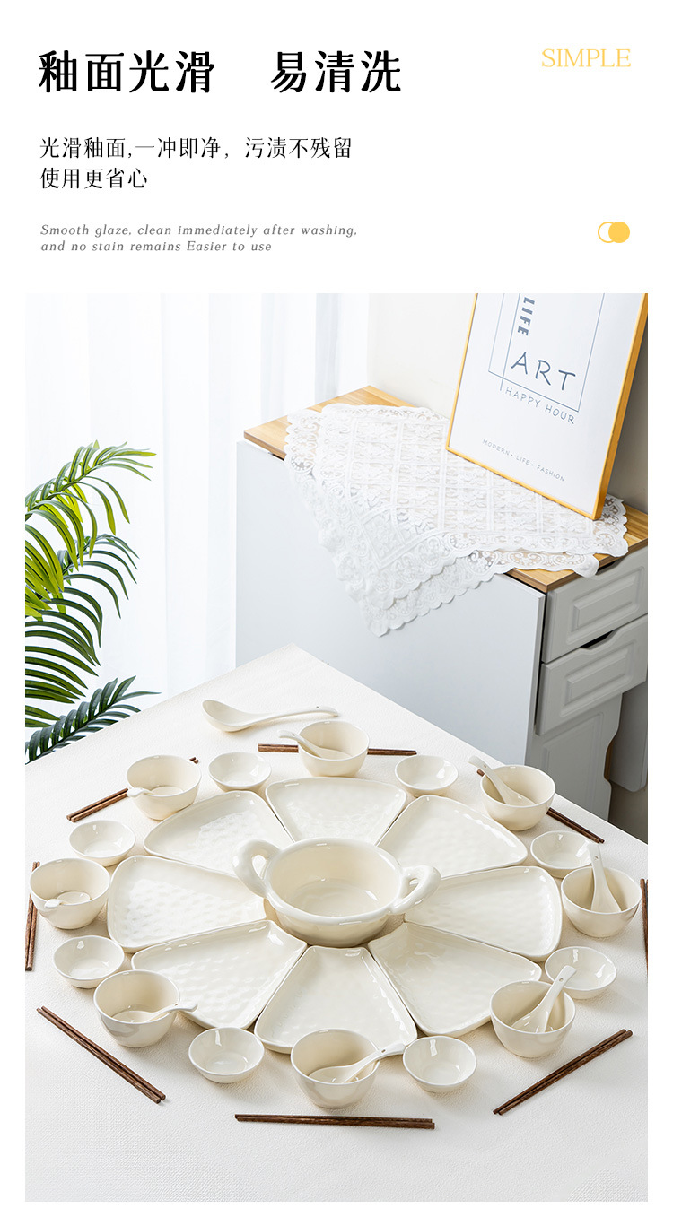 Light luxury ins cream-style solid-color ceramic household housewarming reunion dinner bowls, plates and dishes with high appearance level, soup bowls and tableware pic 18