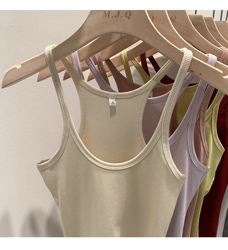 一件代发甜辣U领红色吊带女春夏修身螺纹内搭上衣美式细肩带背心详情10