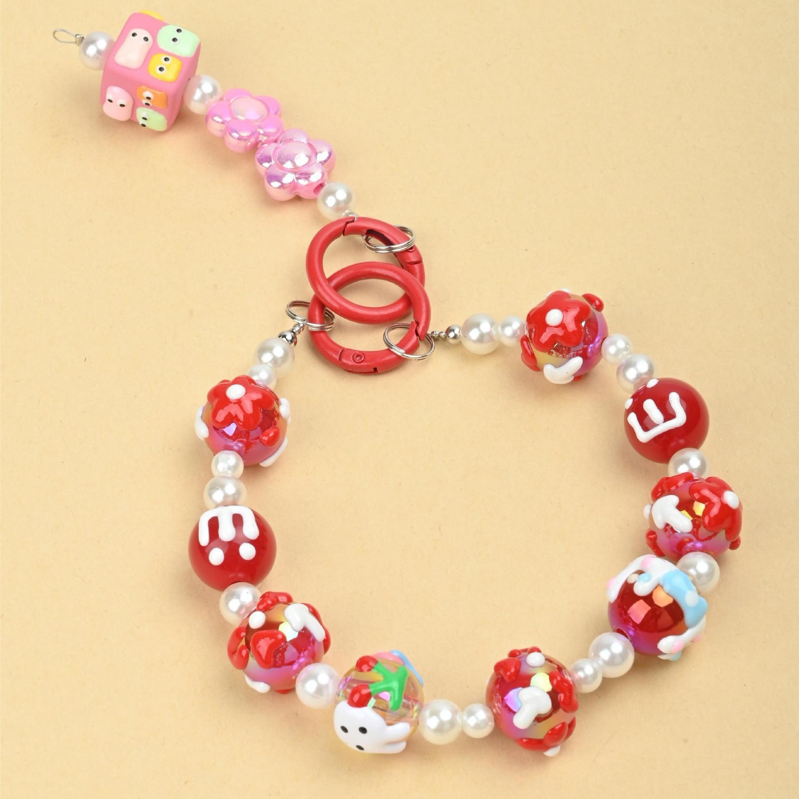 Hand-painted graffiti cartoon beaded chain phone case, double-lock pendant, keychain, bag accessory, trendy pendant for girls pic 1