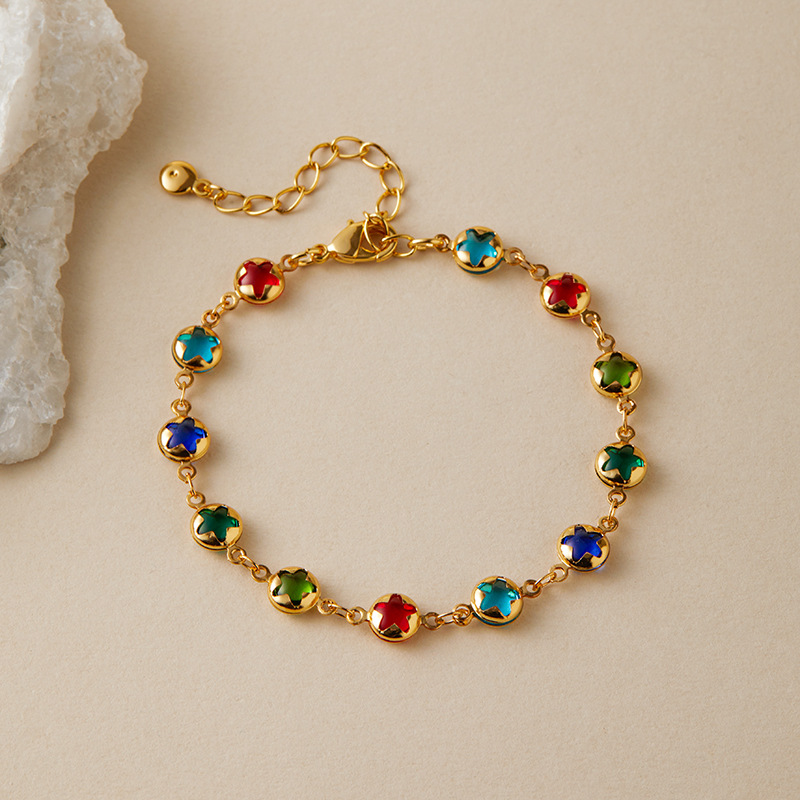 多巴胺手链跨境爱心设计小众几何水滴方形玻璃钻度假风小清新手饰详情47