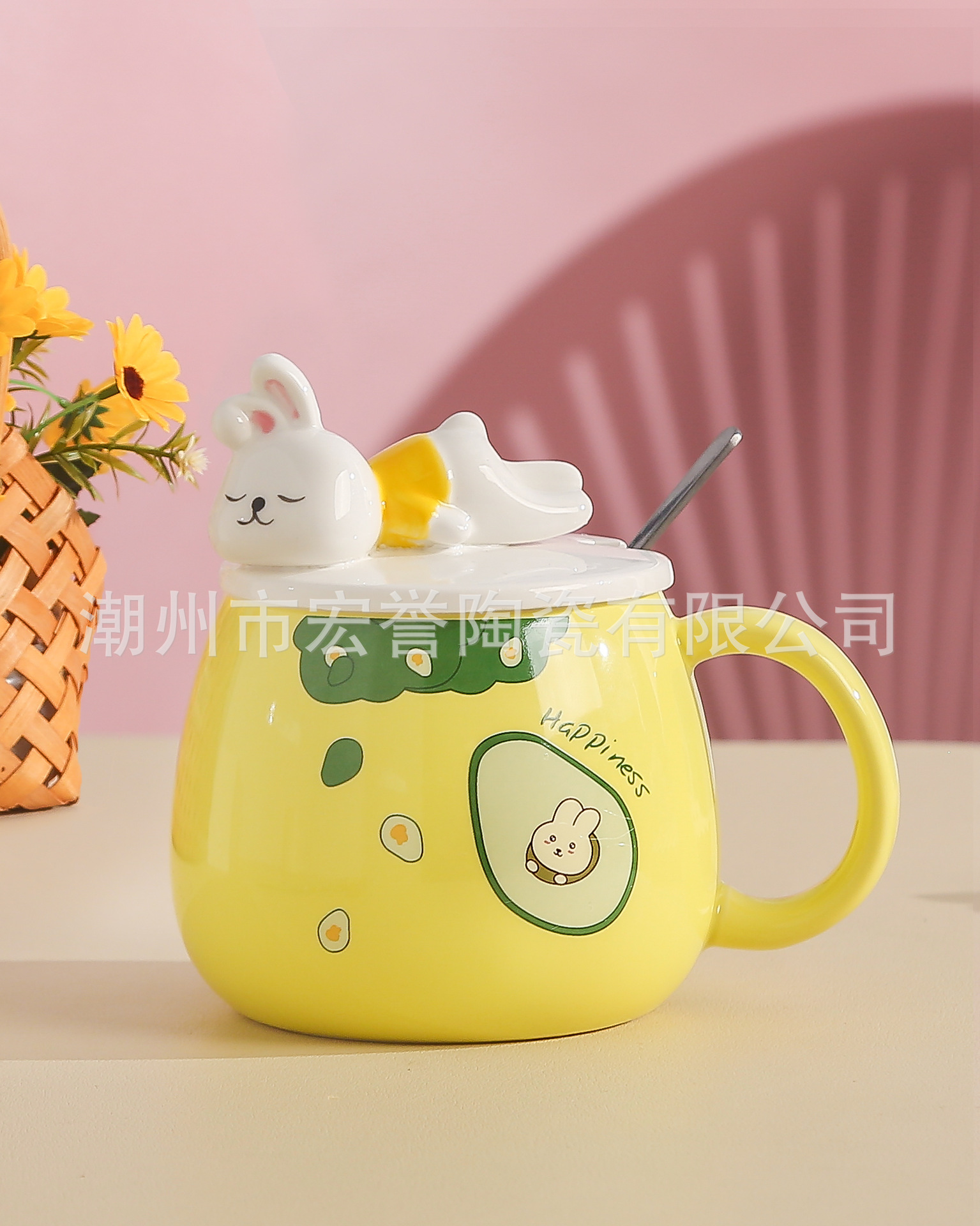 Cute rabbit cups, ceramic cups, high appearance level, couple mugs, creative embossed coffee cups with LIDS, milk cups pic 8