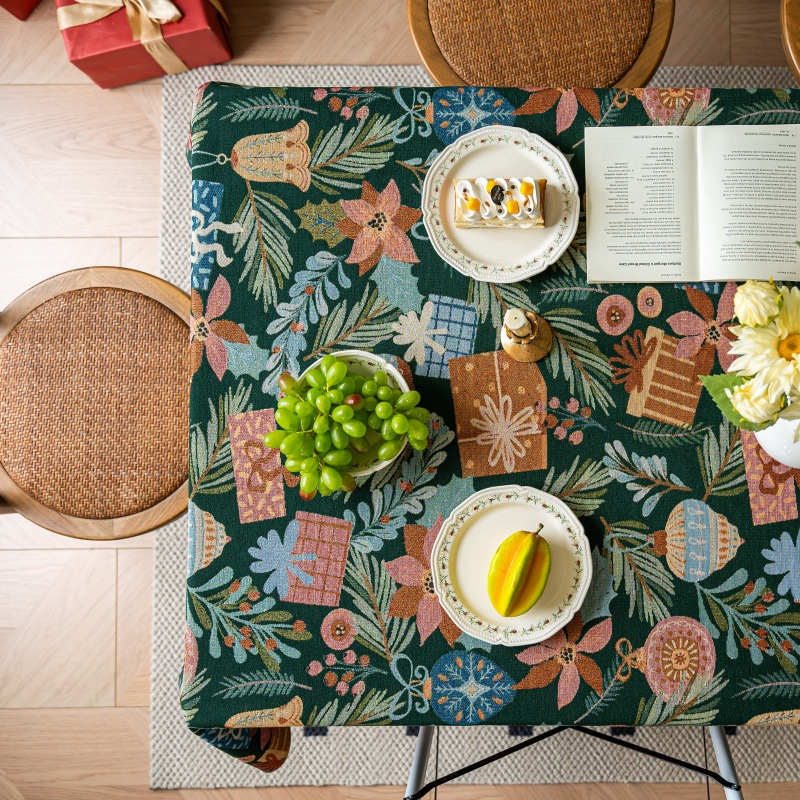 乐轩秀红色新年圣诞节桌布提花加厚轻奢高级氛围感长方形餐桌台布详情30