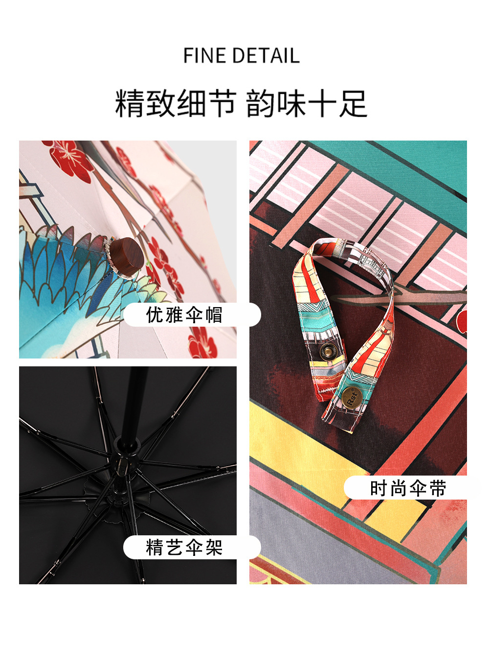 新款三折伞UPF50+手开遮阳晴雨两用太阳伞满版手绘数码印刷伞面详情23