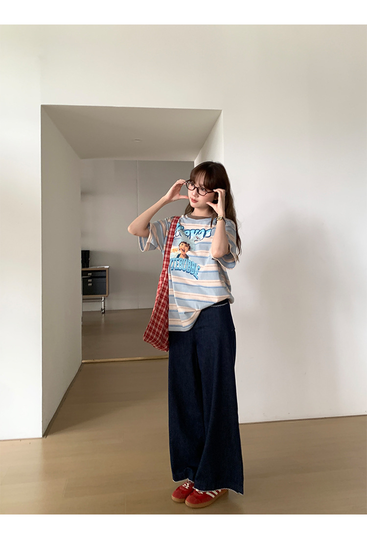 陆小团团复古花边直筒薄牛仔裤2025夏季新款显瘦阔腿小个子裤子女详情52