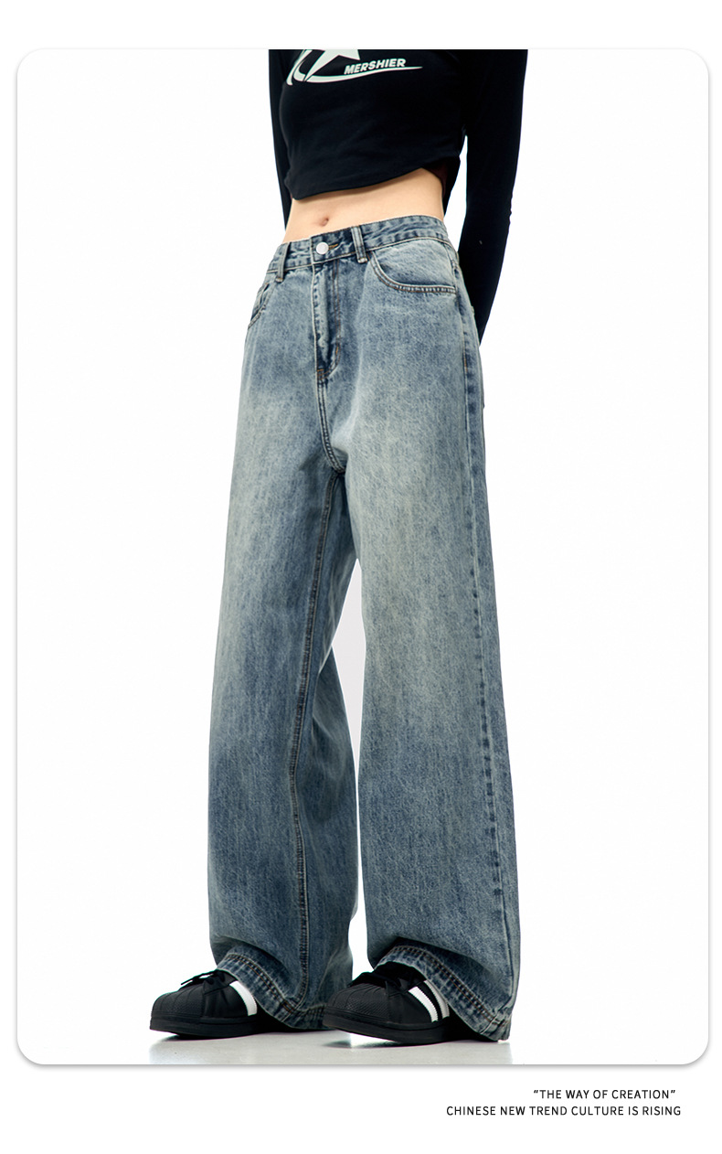 11KN American retro blue straight-leg jeans for both men and women, loose and versatile, trendy and simple, cleanfit casual wide-leg pants pic 11