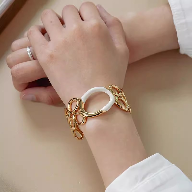 镂空圆形涟漪开口手镯女欧美轻奢小众高级感珐琅滴釉拼色手环手饰详情1