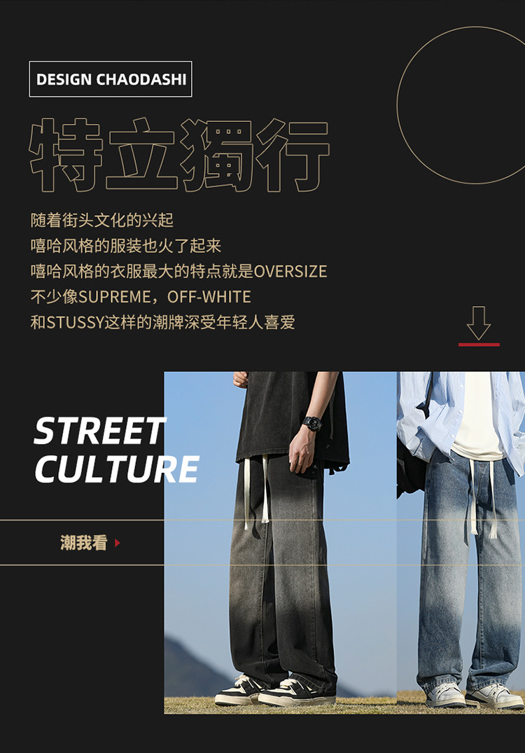 渐变水洗牛仔裤男款春秋季2024新款美式高街裤子宽松直筒休闲长裤详情3