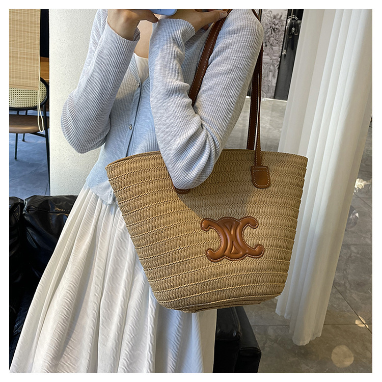 单肩草编包女士手提包大容量夏日旅游沙滩包手工编织菜篮子腋下包详情11