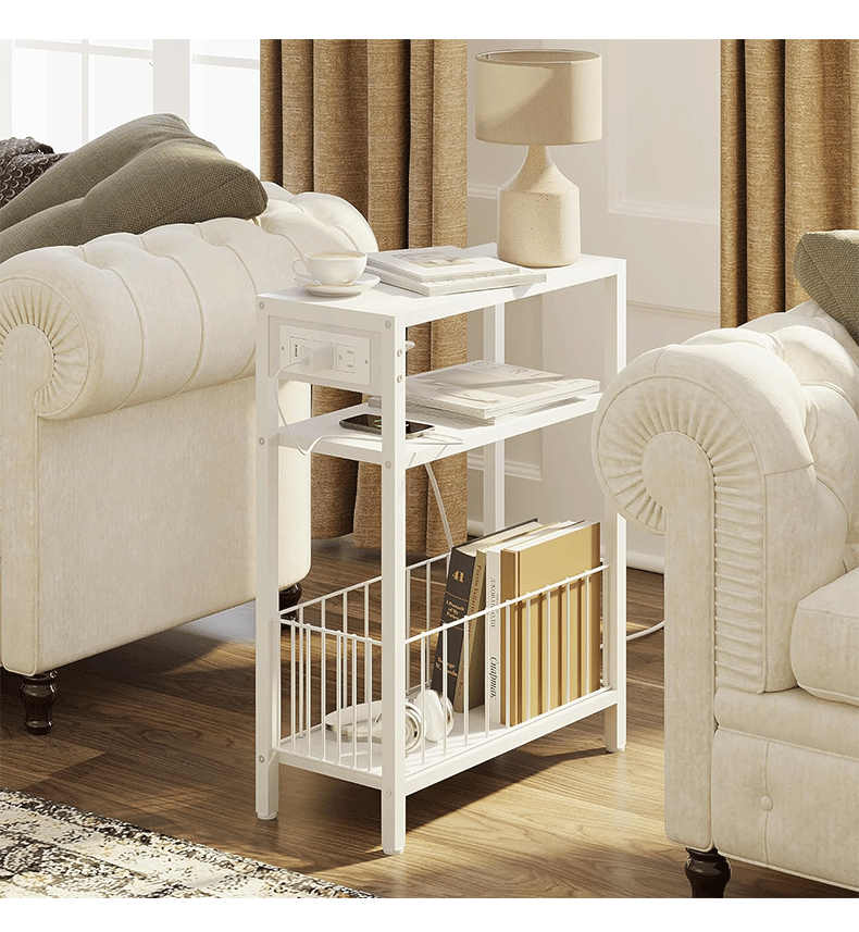 A few tables beside the sofa, modern and simple style, with storage baskets and sockets, small space living room, movable beside the sofa pic 3