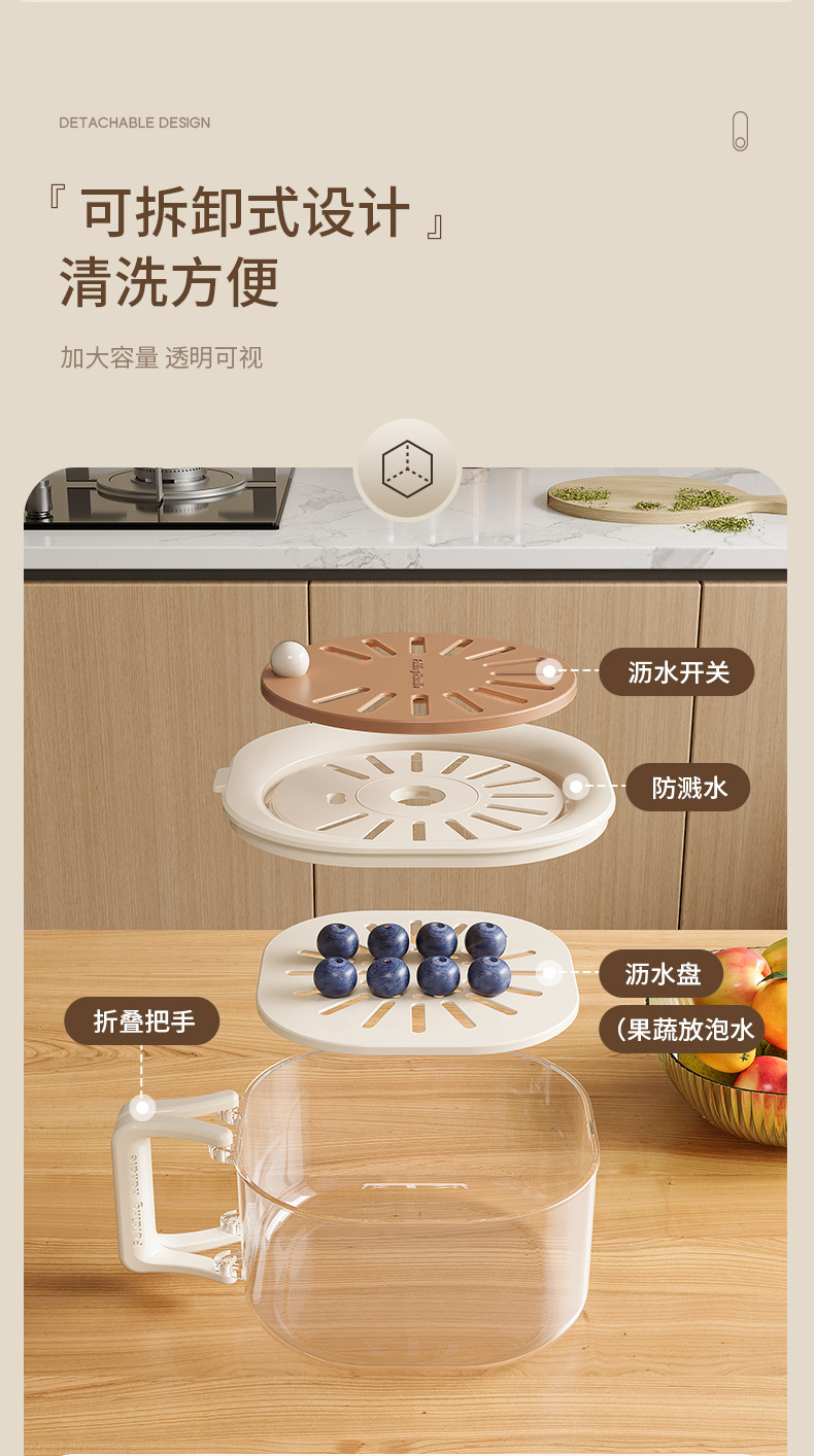 专用大沥水篮家用可爱水果篮子伸缩滤水二合一加厚脱水洗菜篮带盖详情3
