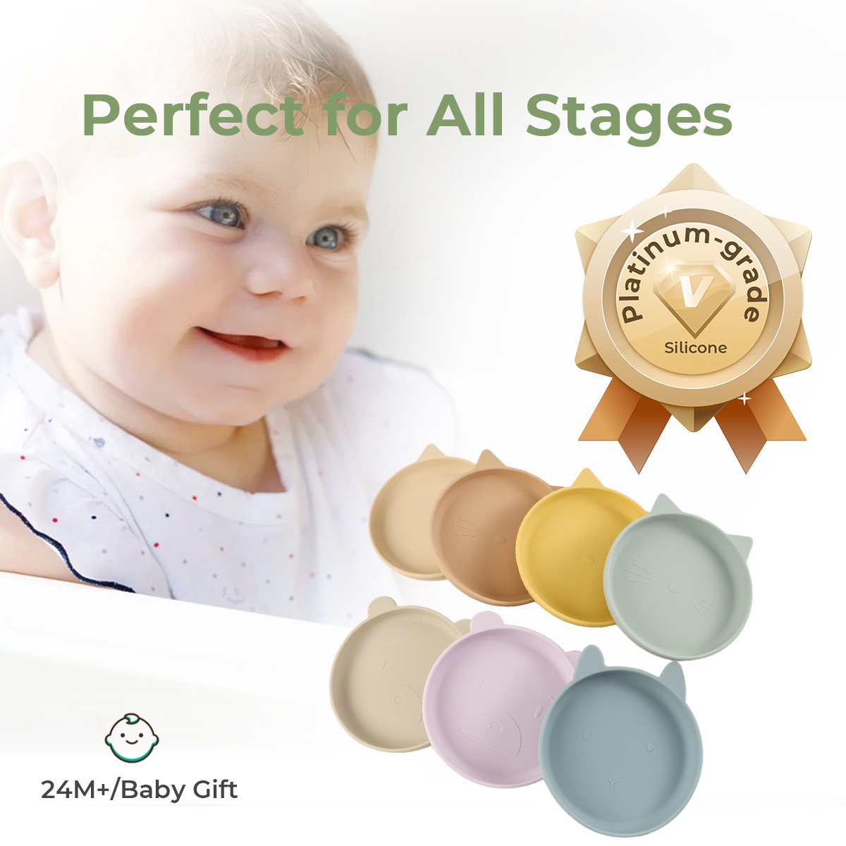 宝宝餐盘自主进食硅胶盘 跨境热销儿童餐具防摔新国标婴儿辅食盘详情4