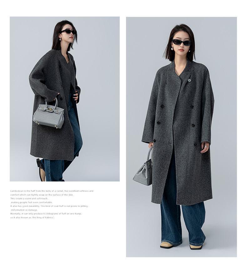 The new stand-up collar double-sided cashmere coat for women in the spring and autumn of 2025 is a long cocoon-shaped alpaca wool woolen coat. It is a popular woolen coat pic 24