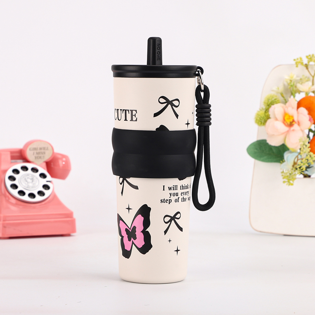 卡通插画提绳吸管杯304不锈钢真空保温杯车载保冷冰霸学生水杯详情10