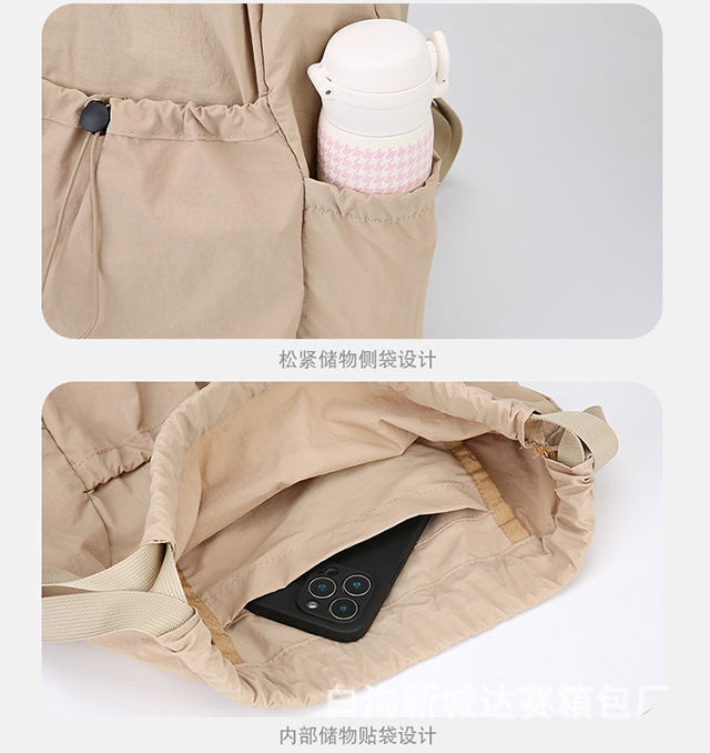 新款轻便束口抽绳双肩背包韩系大容量户外通勤休闲可折叠双肩包详情38