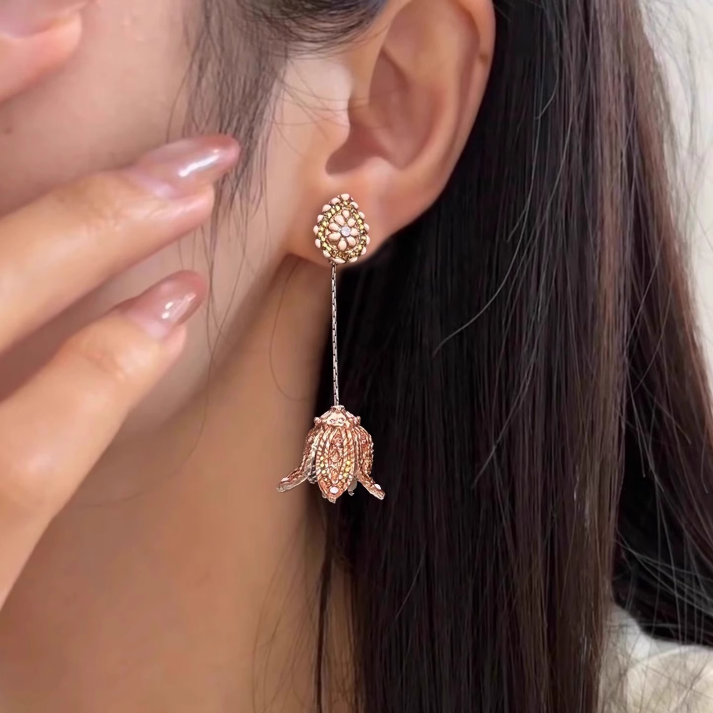 姜妍同款花朵耳环长款波西米亚民族风流苏耳饰女复古高级耳钉耳夹详情6