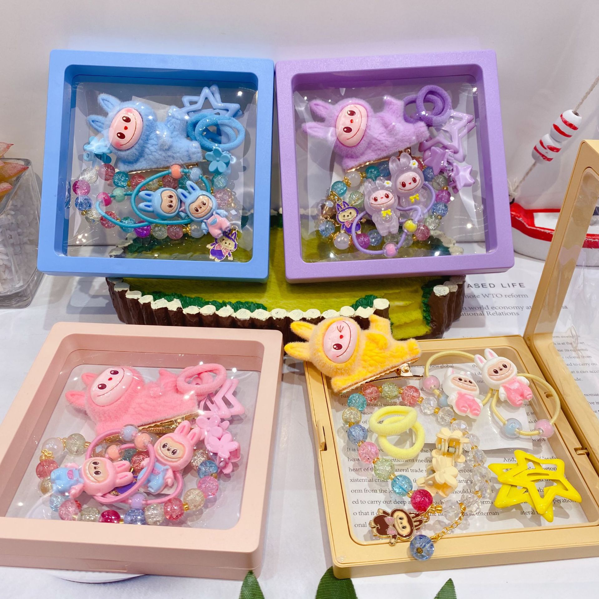 新款哒布布水晶手链卡通皮筋发夹饰品套装可爱少女心装扮时尚精品详情17