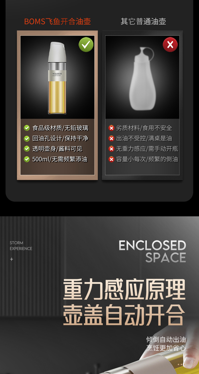 批发厨房防漏油瓶醋壶大容量玻璃酱油瓶家用重力自动开合飞鱼油壶详情7
