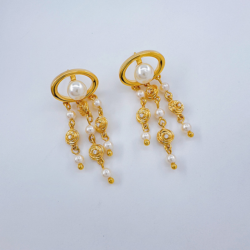 Nuevo estilo moda mujer pendientes calado rosa flor perlas pendientes premium sentido borlas magos luz accesorios de oído de lujo pic 5