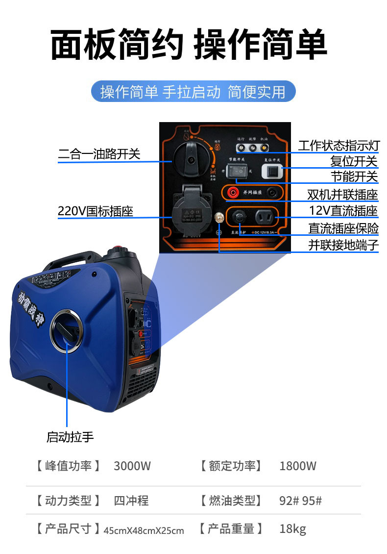 手提便携式汽油发电机220V变频静音3KW家用户外摆摊露营房车迷你详情13