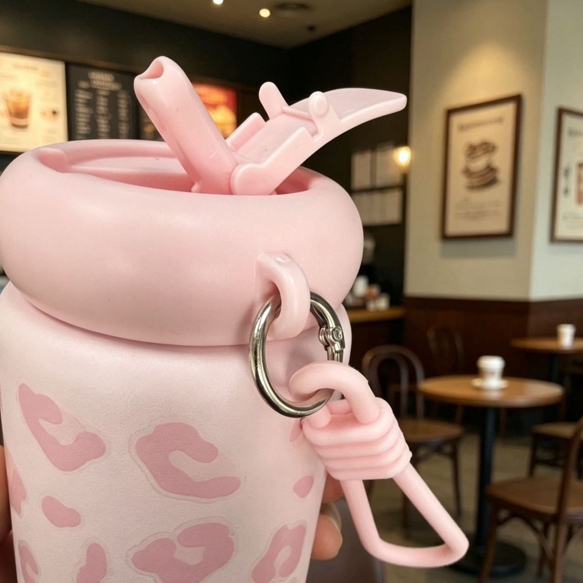 Thermos cups for girls, niche, high-appearure-level students, portable outdoor leopard print straw cups, stainless steel cups pic 7