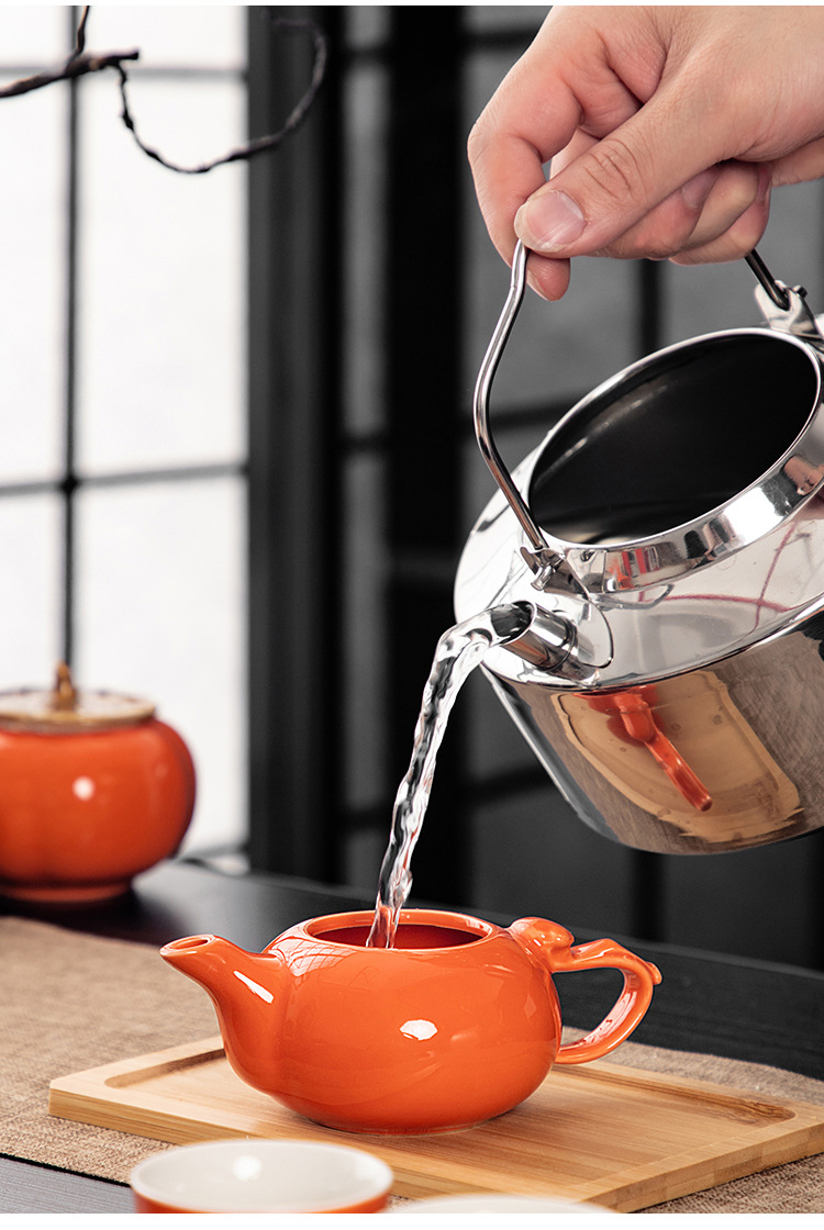 Persimmon tea set, one pot and two cups, business opening event gift, souvenir, Kung Fu tea set gift box, LOGO pic 11