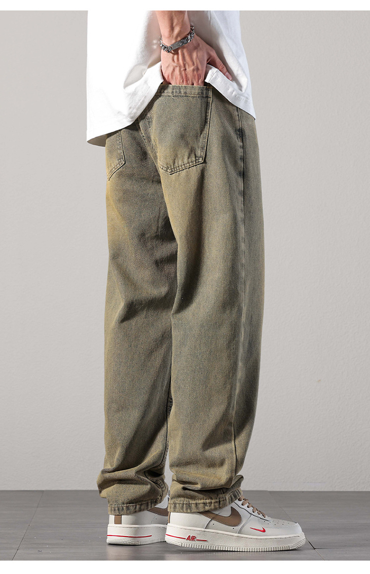 美式复古水洗男士春秋裤子直筒牛仔裤男街头潮牌高级感宽松直筒裤详情11