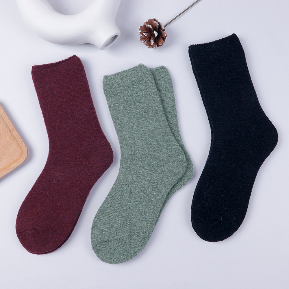 羊毛袜子跨境秋冬女袜保暖纯色毛圈袜松罗口女士中筒袜抗菌防臭详情4
