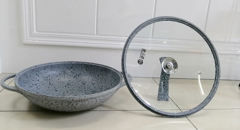 Double-ear non-stick, double-bottom granite cast aluminum wok, flat pan, hot pot, multi-functional pot, fire, electric, universal WOK pic 4