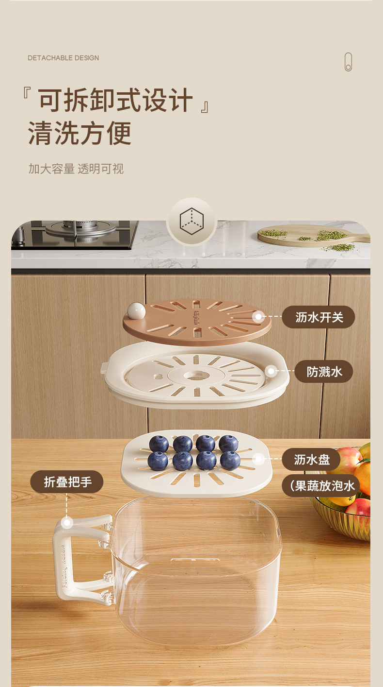 专用大沥水篮家用可爱水果篮子伸缩滤水二合一加厚脱水洗菜篮带盖详情3